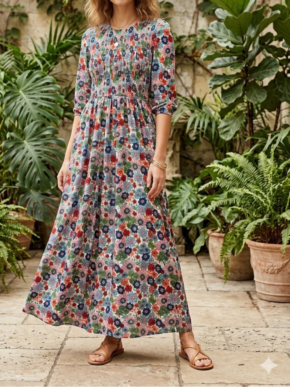 ✨ SFERA Women’s Floral Smocked Midi Dress 🌸 Long Sleeve Boho Fall Tiered Maxi❤️